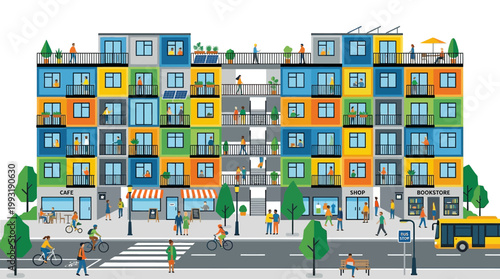 Photos Colorful Urban Residential Apartment Building Exterior.