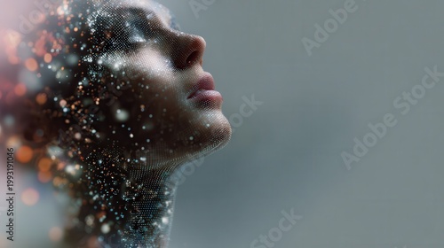 Inner Reflections: A woman's profile is highlighted, she is in a state of deep reflection with bokeh light. It depicts introspection and a state of mind.