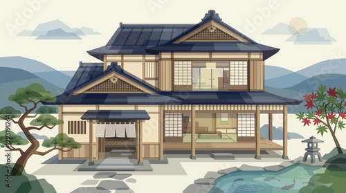 Vászonkép Traditional Japanese House Architecture Style.