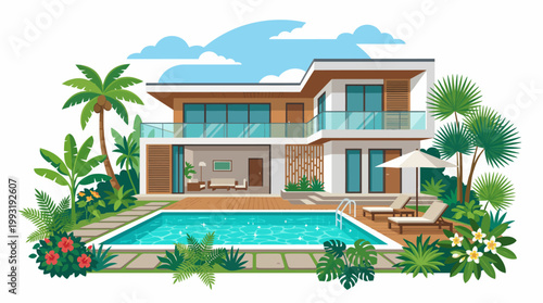 Modern house with swimming pool area.