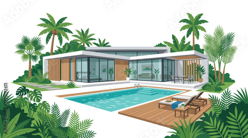 Modern house with swimming pool area.