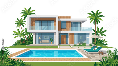 Modern house with swimming pool area.