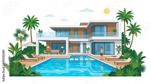 Large modern house with swimming pool.