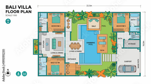 Bali Villa Floor Plan Blueprint Design.