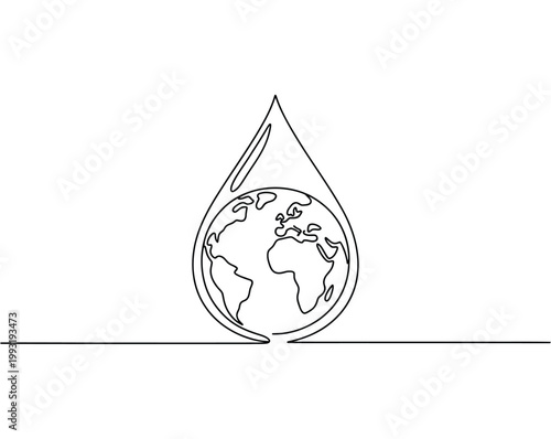 Continuous one line art drawing earth water day world water day line art concept vector illustration for global water protection campaign visuals