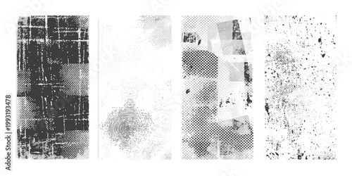 Canvas Print Abstract black and white patterns with varying textures and pixelation, creating a distressed and grunge aesthetic