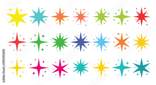 Colorful star-shaped fireworks exploding in vibrant patterns against a dark night sky for celebration and festive events