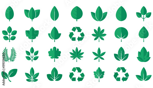 Leaf icons set ecology nature element, green leafs, environment and nature eco sign. Leaves on white background – vector
