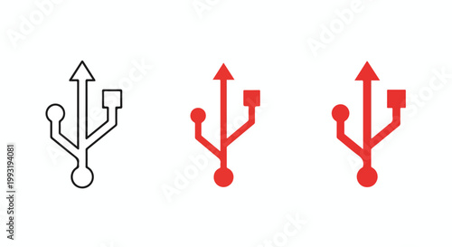 Set of three USB flash drives in different colors including silver red and black with a modern design and sleek