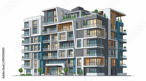 Modern apartment building exterior architecture.