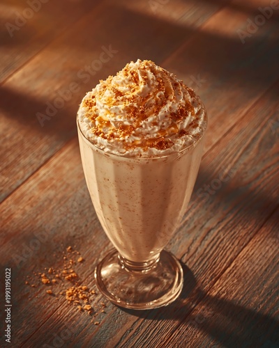 Creamy cloudberry milkshake topped with whipped cream and crumbles