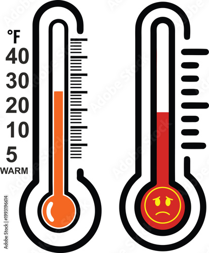 Thermometer Weather Symbol Illustration with Detailed Temperature Reading Scale Emotional Faces and Storm Elements for Environmental and Healthcare Graphics