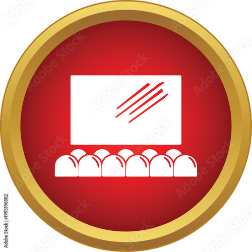 Cinema hall icon showing audience watching a movie on a large screen