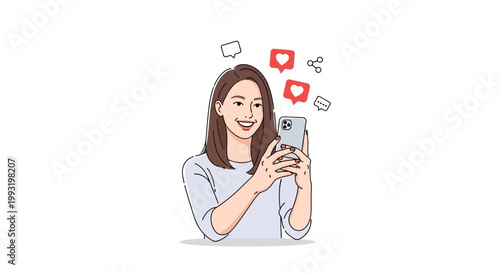 Woman Using Smartphone with Social Media.