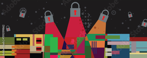 Cyber lock background and technology web services for business and internet project.