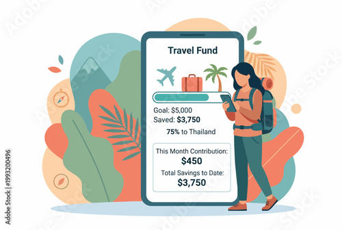 Modern travel savings tracking on a mobile phone application