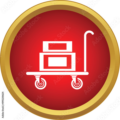 Trolley cart icon moving packages, representing shipping and courier services