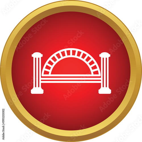 White architectural arch icon with connecting columns on a red background