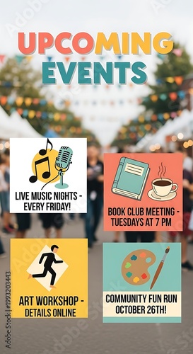 Upcoming Events - Live Music, Book Club, Art Workshop, Fun Run.