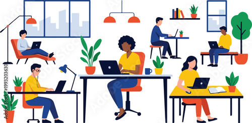 Diverse Professionals Working in Modern Creative Office Space