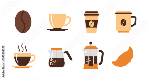 Coffee set flat icons