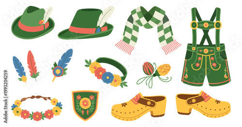 Traditional Oktoberfest Vector Collection – Hat, Suspenders and Clogs