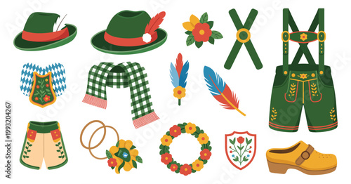 Bavarian Oktoberfest Costume Elements – Lederhosen and Folk Accessories Set