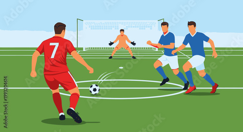 Soccer match illustration athletes playing on green field