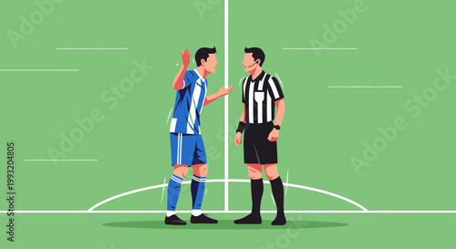 Soccer referee and player discussion illustration conflict communication