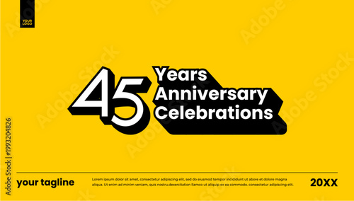 45 years anniversary celebrations black badge logo banner template yellow background