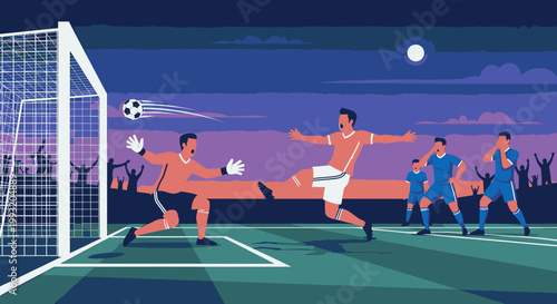 Soccer match illustration action shot night game sport competition graphic