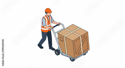 Man pushing a loaded hand truck.