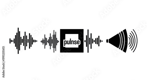 Sound wave pulse audio signal logo.