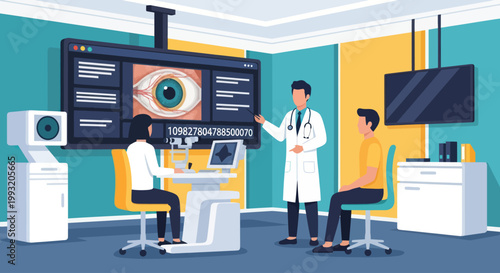 Doctor and patient in eye clinic.