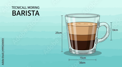 Glass mug with coffee layers.