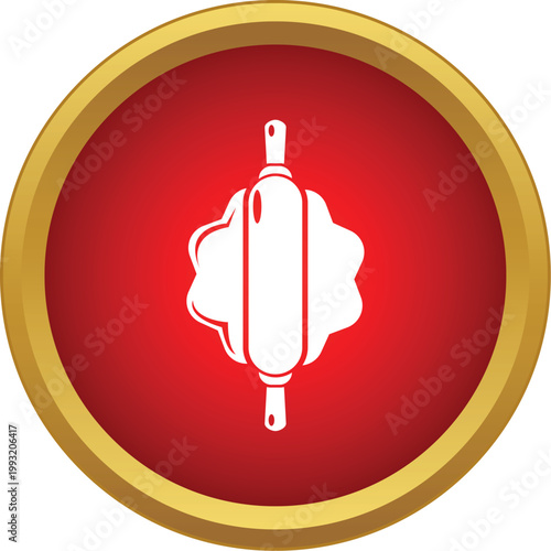 Rolling pin flattening dough inside a baking preparation icon