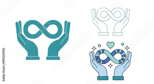 Creative vector illustration of hands holding an infinity symbol representing care, support, and endless possibilities
