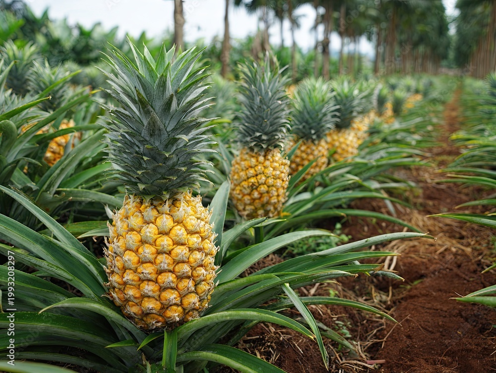 Obraz premium Pineapples grown on tropical organic farming.