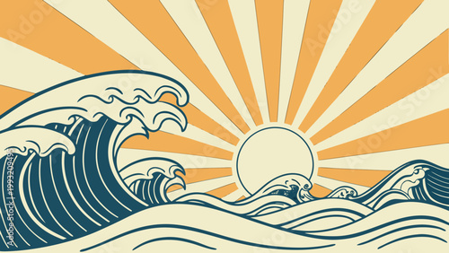 Ocean wave cresting with sun rays shining behind it creating beautiful scene