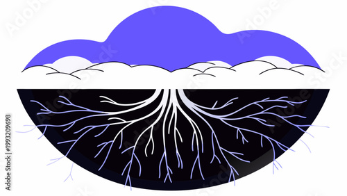 Illustration of a lightning storm with roots extending into the ground