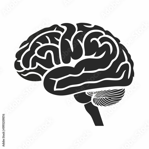 Stylized Black and White Illustration of a Human Brain