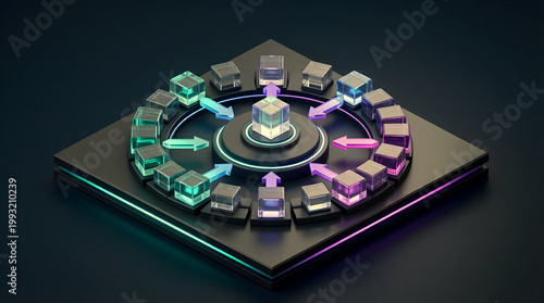 AI Portfolio Rebalancing Engine with Allocation Adjustment Ring Isometric 3D Visualization for Enterprise Wealth Management Technology