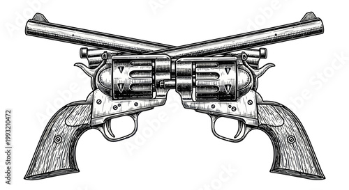 Vintage Crossed Revolvers Illustration in Engraved Style