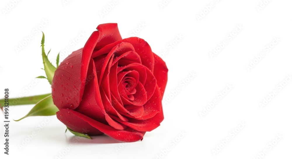 Naklejka premium Elegant Red Rose on White Background with Copy Space.