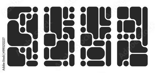 Bento grid template with square frames for photo collages. Vertical layout design for creative presentations, moodboards, and gallery displays with geometric blocks. Vector illustration.