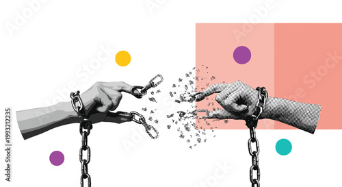 Breaking free, liberation concept, freedom hands, chained hands, vector illustration