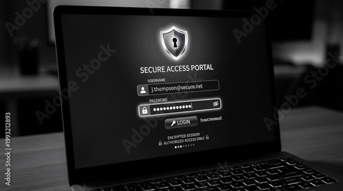 Secure login portal interface displayed on a laptop screen.