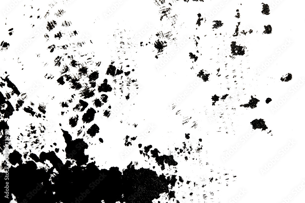 Obraz premium Abstract grunge black ink paint distressed texture rips tears and rust transparent crumpled industrial overlay background