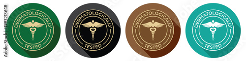Cleanical Dermatologically tested set icon. Dermatology, dermatologist, clinically proven, allergy free, label product packaging design