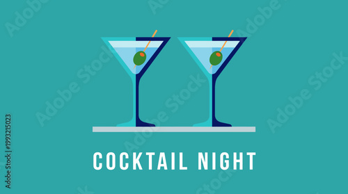 Two Martini Glasses with Olives for Cocktail Night Celebration.